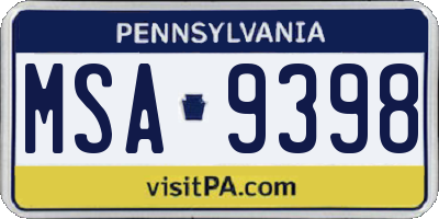 PA license plate MSA9398