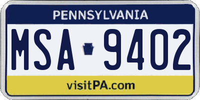 PA license plate MSA9402