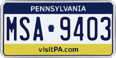 PA license plate MSA9403