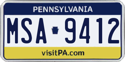 PA license plate MSA9412
