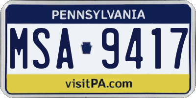 PA license plate MSA9417