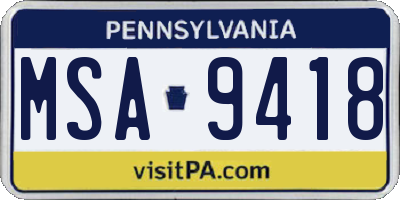 PA license plate MSA9418