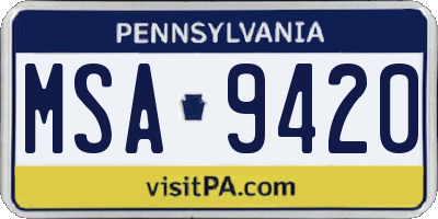 PA license plate MSA9420
