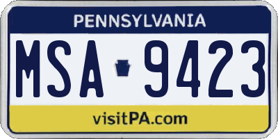 PA license plate MSA9423