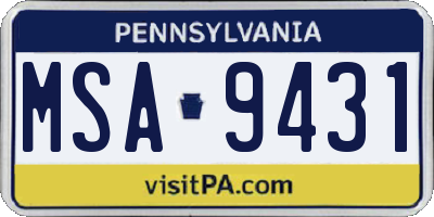 PA license plate MSA9431