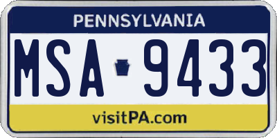 PA license plate MSA9433