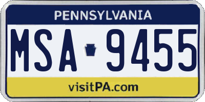 PA license plate MSA9455