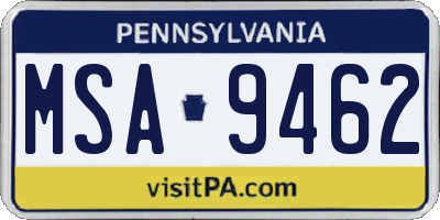PA license plate MSA9462