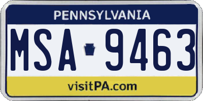 PA license plate MSA9463