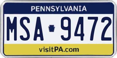 PA license plate MSA9472