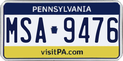 PA license plate MSA9476