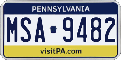 PA license plate MSA9482