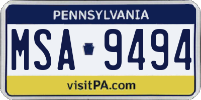 PA license plate MSA9494