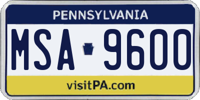 PA license plate MSA9600