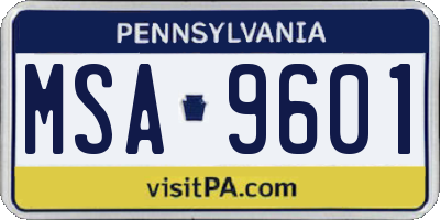 PA license plate MSA9601
