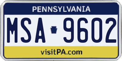 PA license plate MSA9602