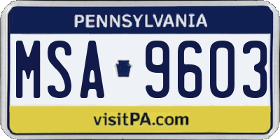 PA license plate MSA9603