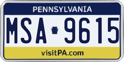 PA license plate MSA9615