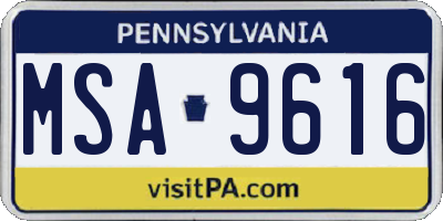 PA license plate MSA9616