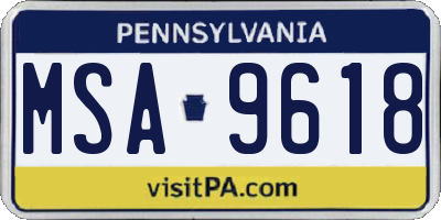 PA license plate MSA9618