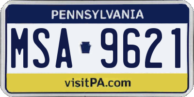 PA license plate MSA9621