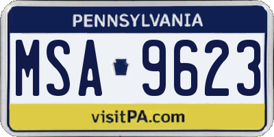 PA license plate MSA9623