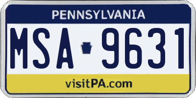 PA license plate MSA9631