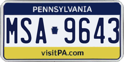 PA license plate MSA9643