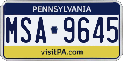 PA license plate MSA9645