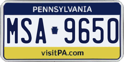 PA license plate MSA9650