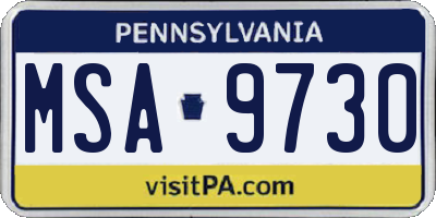 PA license plate MSA9730