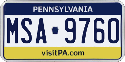 PA license plate MSA9760