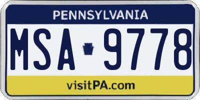 PA license plate MSA9778