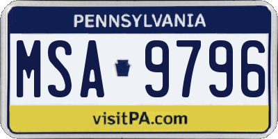 PA license plate MSA9796