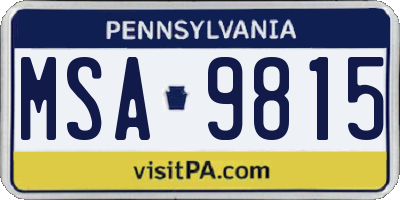 PA license plate MSA9815