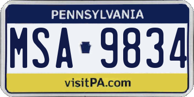 PA license plate MSA9834