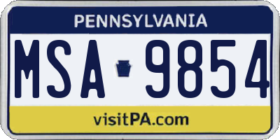 PA license plate MSA9854
