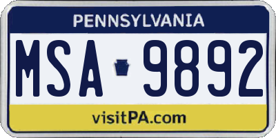 PA license plate MSA9892