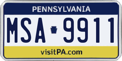 PA license plate MSA9911