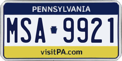 PA license plate MSA9921