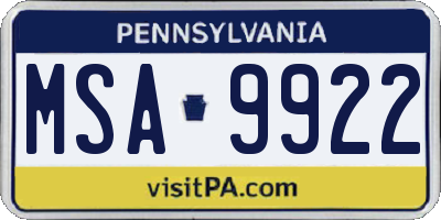 PA license plate MSA9922