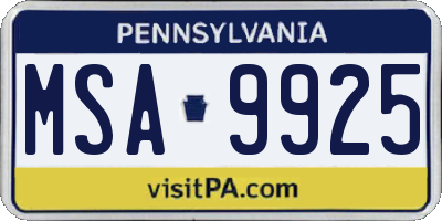 PA license plate MSA9925