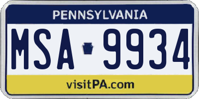 PA license plate MSA9934