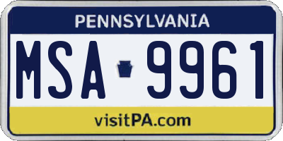 PA license plate MSA9961