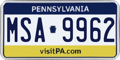 PA license plate MSA9962