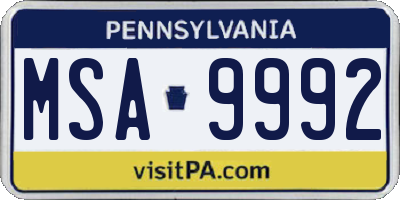 PA license plate MSA9992
