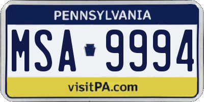 PA license plate MSA9994