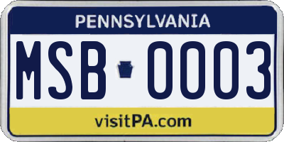 PA license plate MSB0003