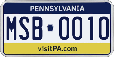 PA license plate MSB0010