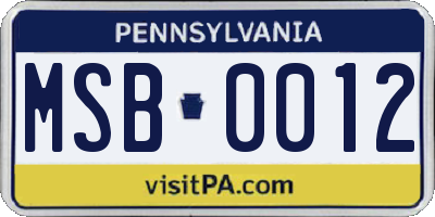 PA license plate MSB0012